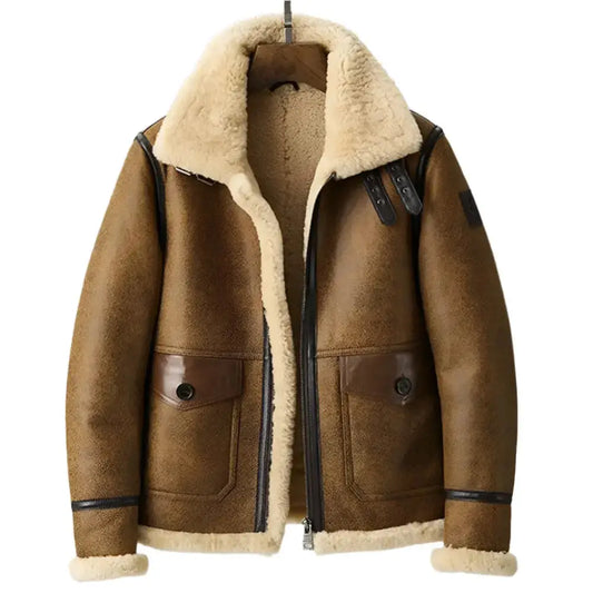 Men’s Vintage Brown Sheepskin B3 Bomber Jacket-0
