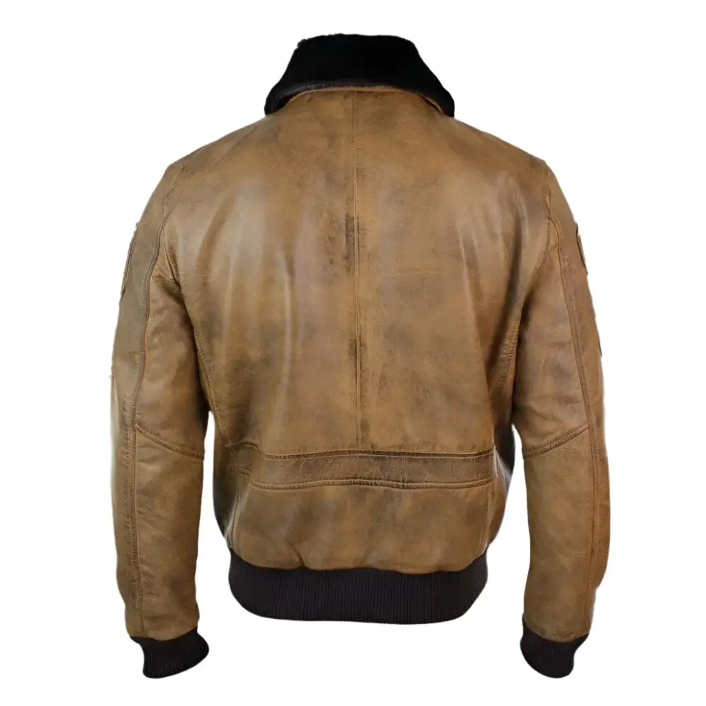 Men’s Vintage Tan Aviator Bomber Jacket with Removable Black Fur-1