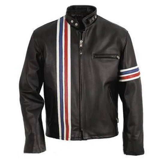 Men's Peter Fonda USA Flag Slim Fit Leather Jacket-0