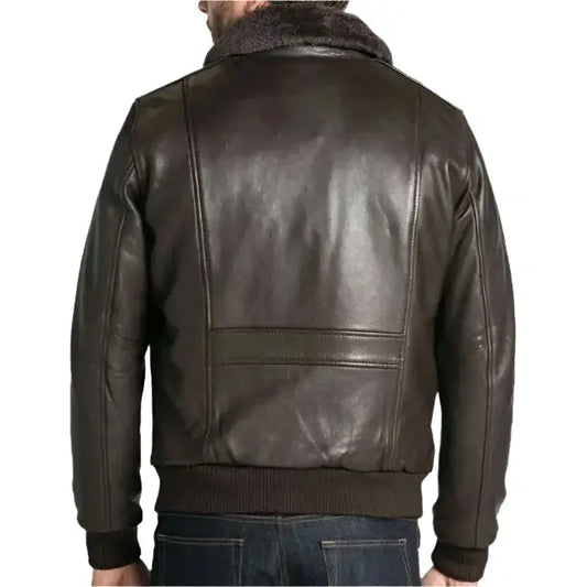 Brown Cowhide Leather Aviator Jacket-1