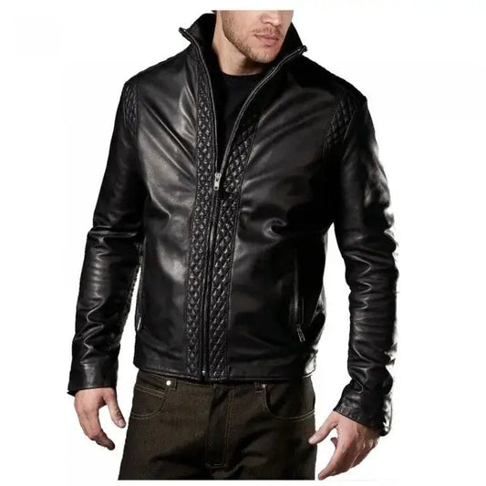 Men's Slim Fit Leather Biker Jacket-0