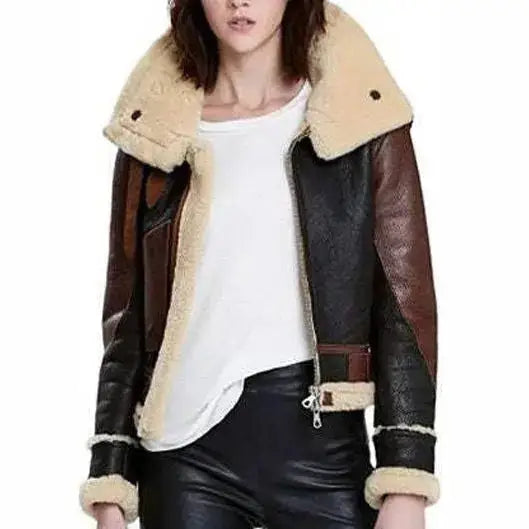 Women's B3 Flight Aviator Sheepskin Shearling Bomber Jacket-0