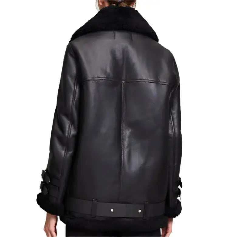 Women's Black Leather B3 Bomber Jacket-1