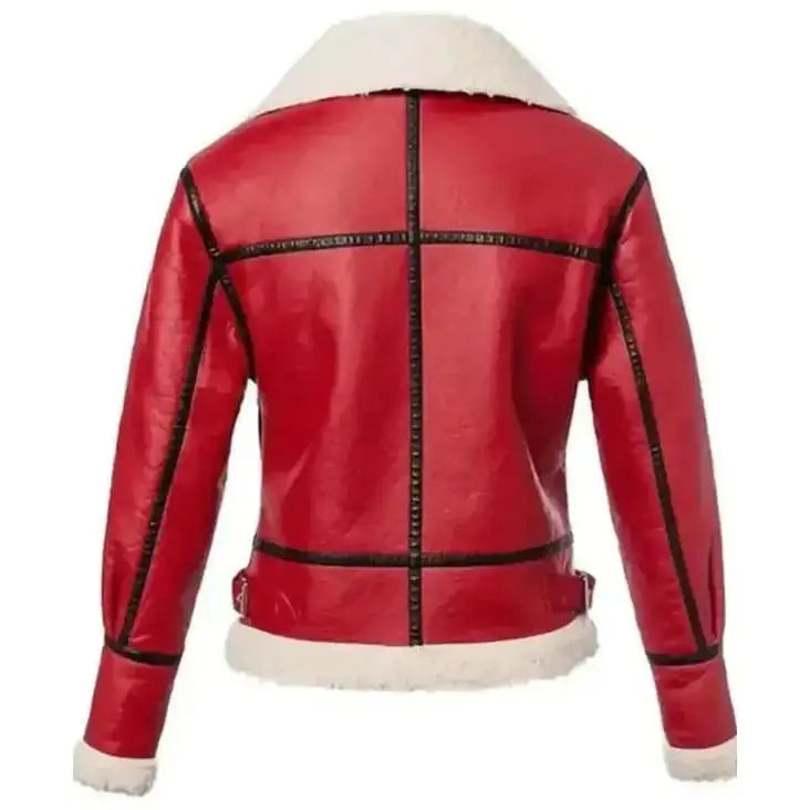 Women's Red Shearling Leather Jacket-1