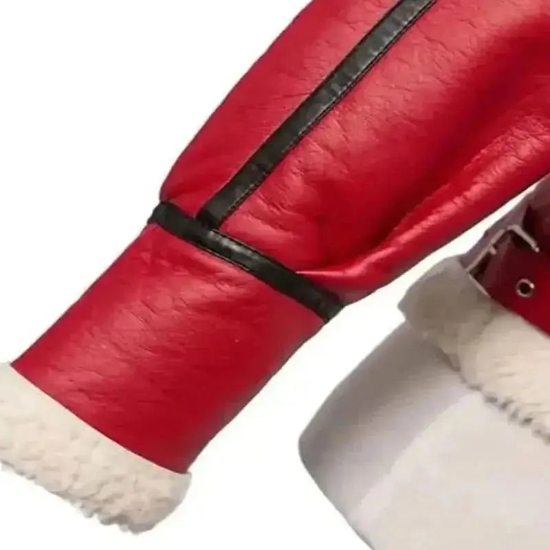 Women's Red Shearling Leather Jacket-3