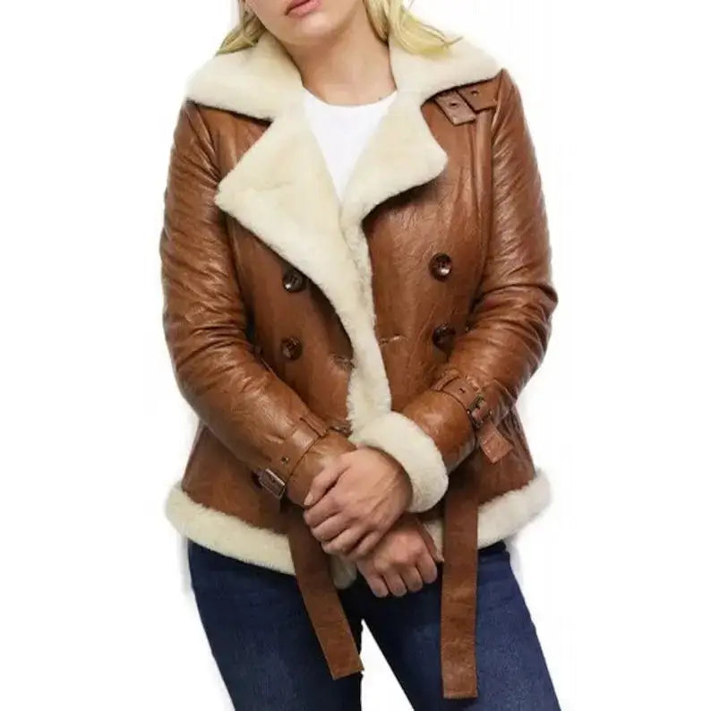 Women’s Tan B3 Shearling Bomber Jacket – Sheepskin Aviator Flying-1