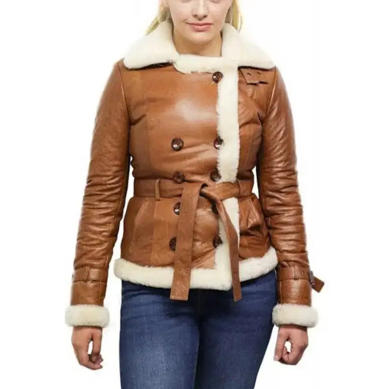 Women’s Tan B3 Shearling Bomber Jacket – Sheepskin Aviator Flying-2