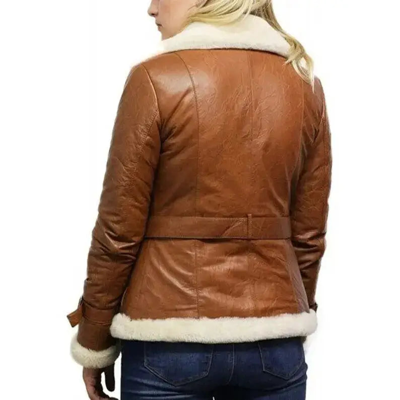 Women’s Tan B3 Shearling Bomber Jacket – Sheepskin Aviator Flying-3