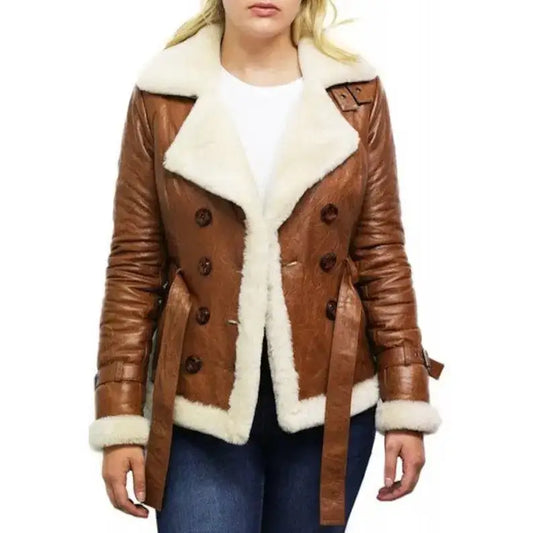 Women’s Tan B3 Shearling Bomber Jacket – Sheepskin Aviator Flying-0