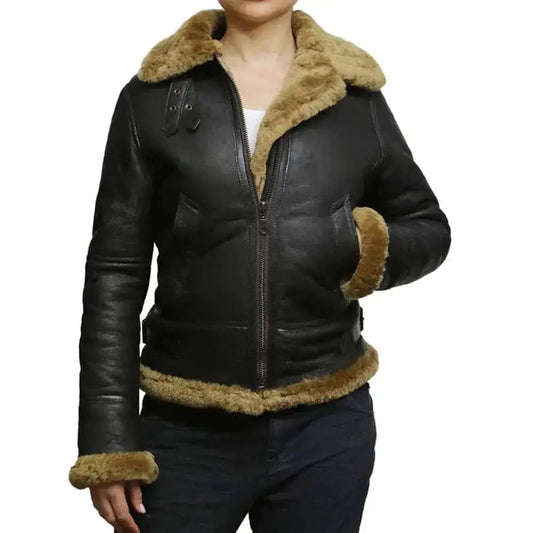 Womens B3 Bomber Aviator Leather Jacket-0